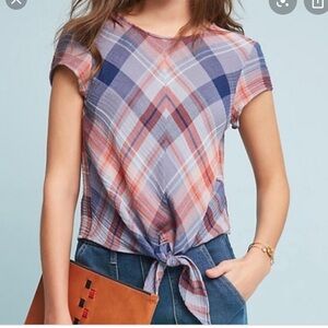 CLOTH & STONE Plaid Tie Front Top Large